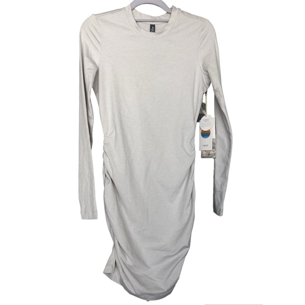 Vuori Long Sleeve Halo Essential Stretch Knit Dress Salt Heather Small New $128